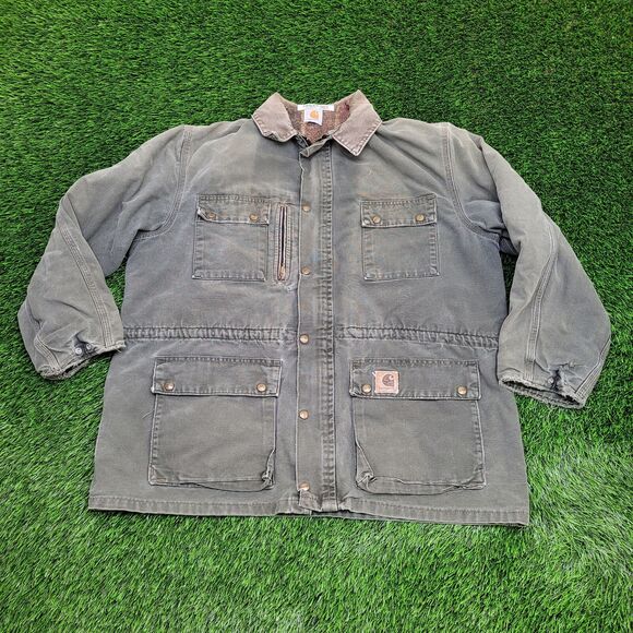 Vintage 90s Carhartt C61 Sandstone Ridge Coat XL/2XL Duck Canvas Sherpa Fleece - Picture 1 of 11